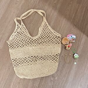 Beige Crochet Tote Bag